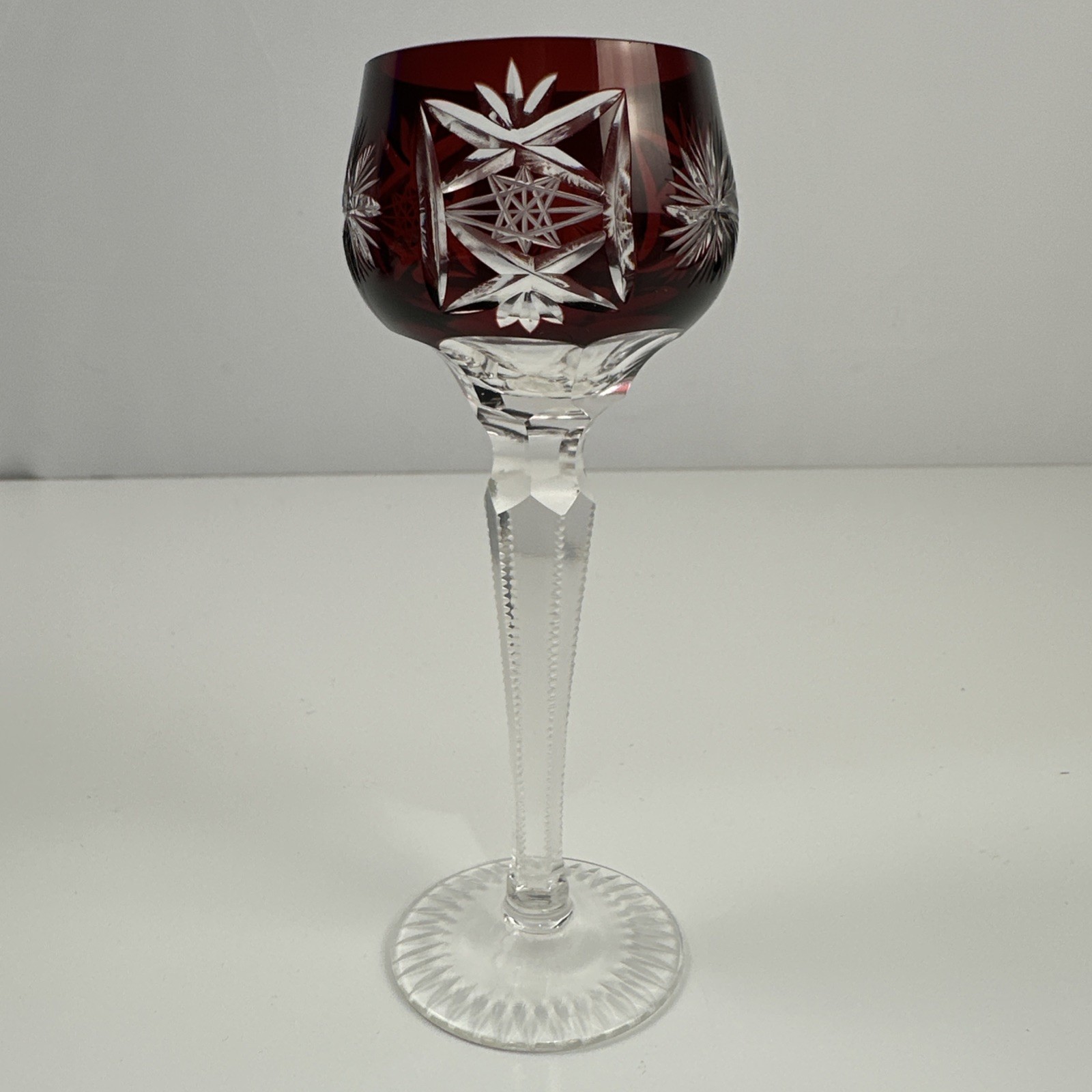 Antique HC Fry Cut to Clear Crystal Decanter & 4 Cordial Glasses RARE