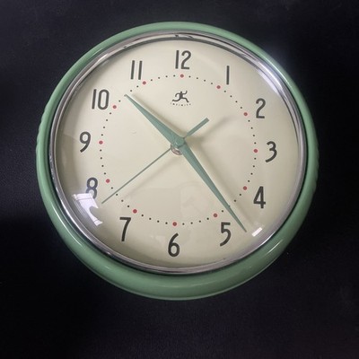 Infinity Instruments Wall Clock Retro 9.5'' Round Green Glass Face Silent Quartz