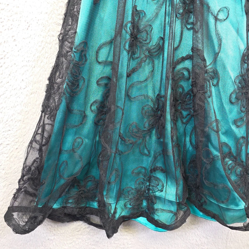 Vestido Adrianna Papell Mujer 6P Verde azulado Negro Ajuste N Acampanado Floral Malla Cachicho Y2K Foto 4 de 4