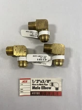 (NEW) Ace 41191 1/2" x 3/8" Brass Flare to Male Block Pipe Elbow  Lot of 3 pc