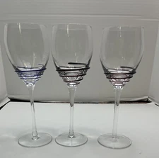 Pier 1? Water Wine Glass Goblet Swirls On Bowl of Glass 2 Burgundy, 1 Blue Set 3