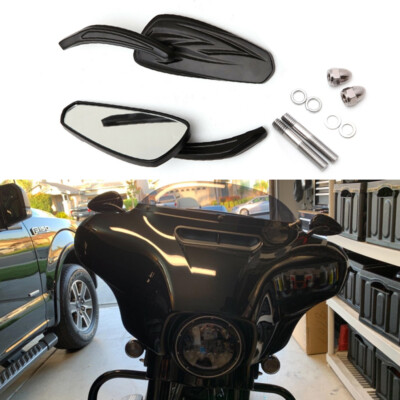 Motorfiets achteruitkijkspiegel, zwart, 10 mm, 8 mm, zijspiegel, compatibel met Road King Street Glide Softail Electra Glide Road Glide Dyna Softail 1982-2018 2019 2020 Cafe Racer