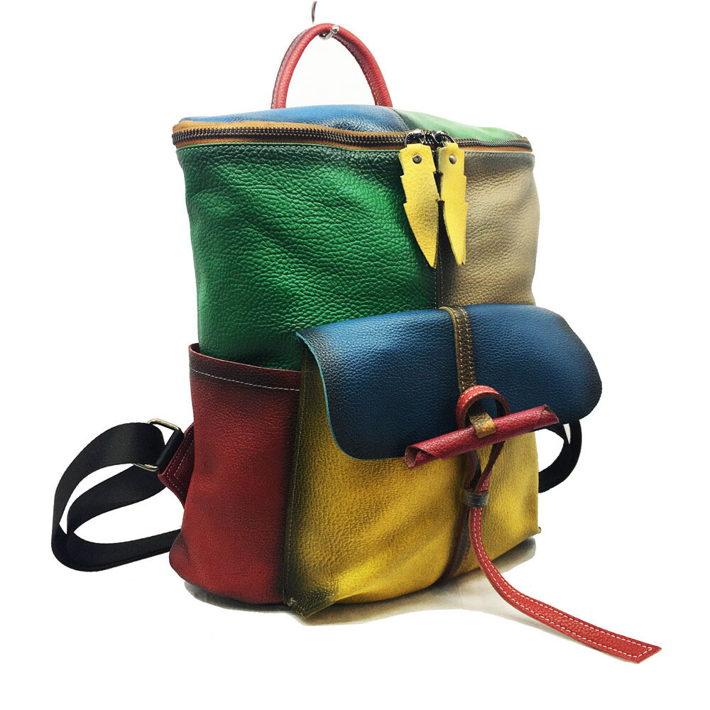 backpack multicolor leather backpack Chrome Hearts Cross Patch 3 practical inside compartments Hippie Leather Backpack Boho