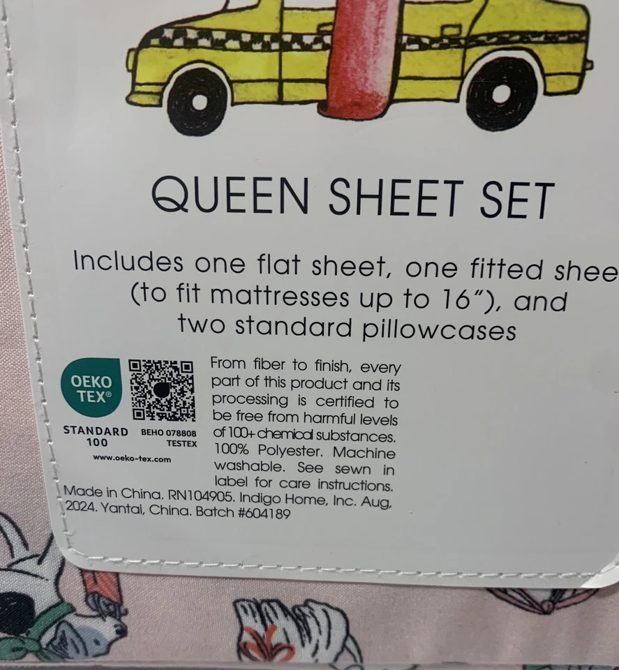 Cynthia Rowley Christmas Dogs Queen Sheet Set Holiday Bows Presents Pets New - Image 3 of 3