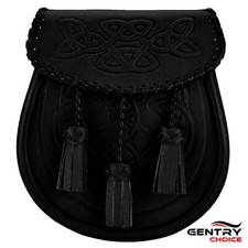 Highland Celtic Embossed Sporran Black Scottish Sporran Leather Kilt Pouch