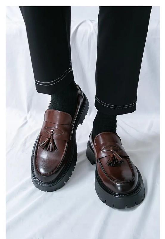 SAOLA Mocassini uomo nappe punta tonda ecopelle scarpe casual plateau creeper eleganti