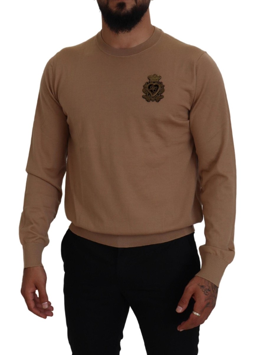 DOLCE & GABBANA Sweater Beige Cashmere Crown Logo Pullover IT54