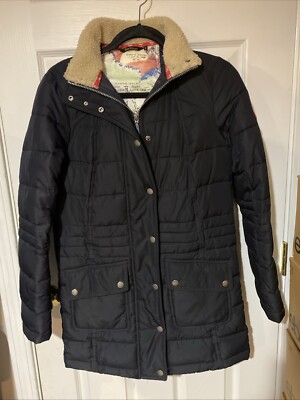 Barbour Landry Long Quilt Coat Navy Blue US UK Fur Trim