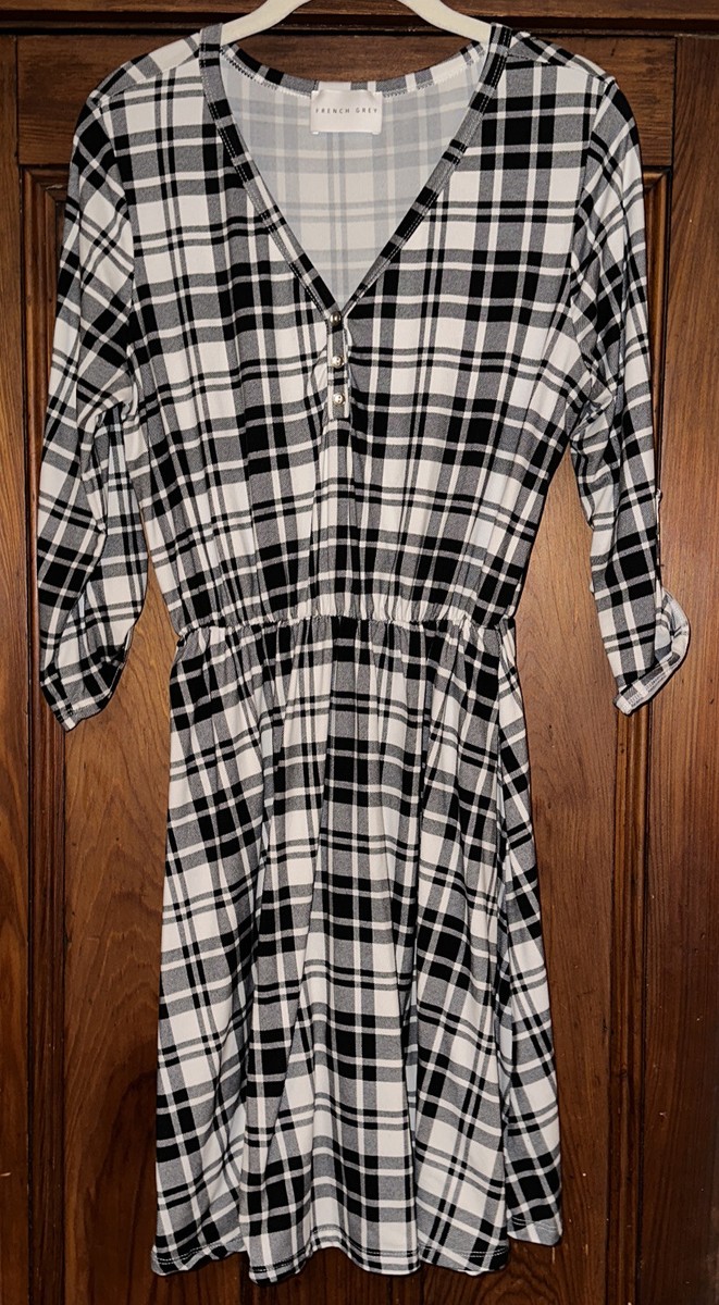 french grey dress Women’s Elastic Waist Plaid Large V-Neck Soft Tunic Stretchy Corset sold separately
