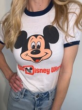 70s VINTAGE WALT DISNEY WORLD MICKEY MOUSE RINGER T-SHIRT SZ S 80s DISNEYLAND