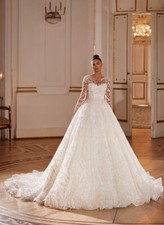 Sweep Train Marriage Wedding Dresses Beading Scoop Neck Long Sleeve Ball Gown