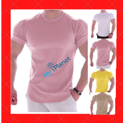 Camiseta Casual De Manga Corta Sólido Moda De Hombre Camisa Deportiva De Algodón