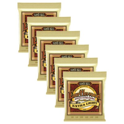 Ernie Ball 2006 Earthwood Extra Light 10-50 Acoustic Guitar Strings, 6 PACK