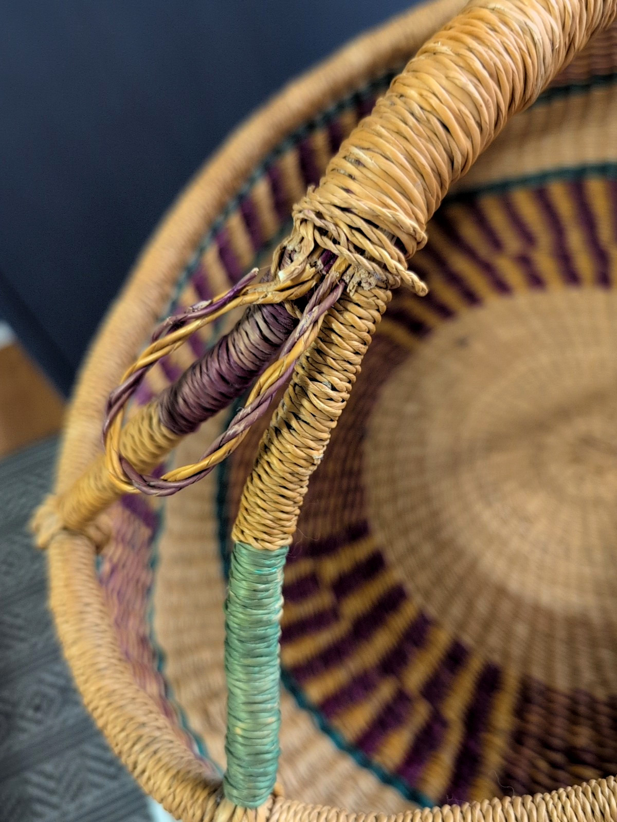 Large Vintage African Bolga Market Basket Handmade in Ghana 19" x 13"