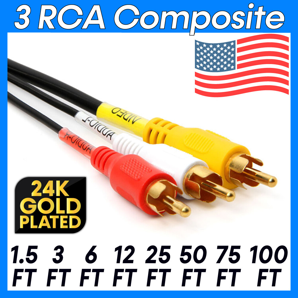 3RCA Composite Cable Red White Yellow Stereo Audio Video AV Cord TV