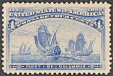 US # 233 *UNUSED NG H* { JUMBO -XF- CENTERED } BEAUTY FLEET OF COLUMBUS OF 1893