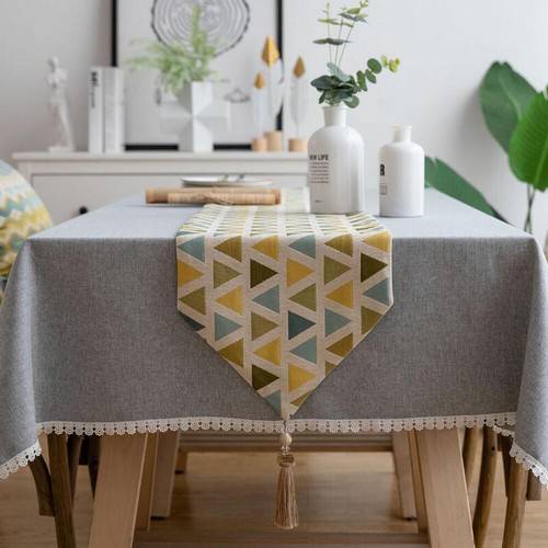 Luxury Print Formal Table Runner Bed Flag Tablecloth Rectangle Home Decor Tassel - Picture 31 of 35