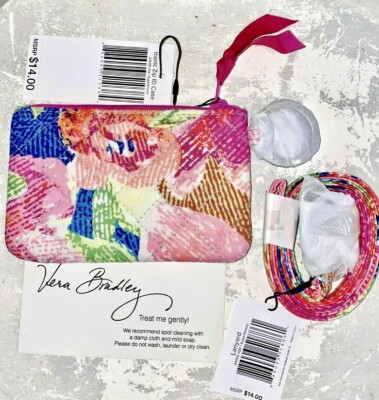 VERA BRADLEY Iconic Zip ID Case & Lanyard SUPERBLOOM Badge Holder Key Ring NWT