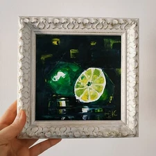 Lime Painting Impasto Oil Painting Original art 3D Art 6x6 inches