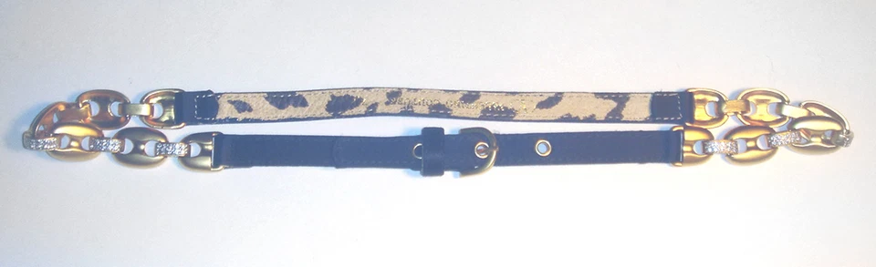 NUEVO CINTURÓN VALENTINO COUTURE NEGRO SATINADO/cadena ancla/cristal lindo leopardo 70/28 Foto 2 de 4