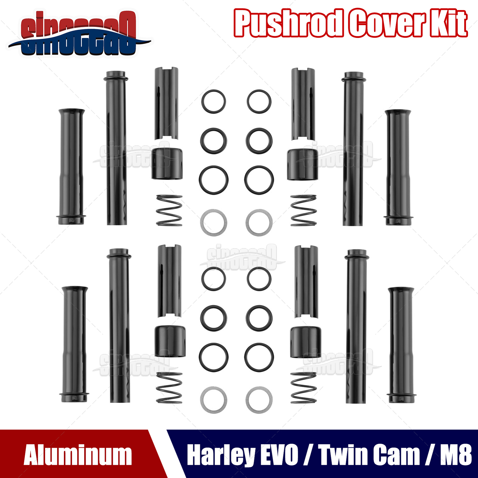 Gloss Black Pushrod Covers Kit For Harley EVO / Twin Cam / M8 Engines