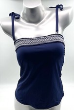 Draper James x Lands End Tankini Swimsuit Top Womens Sz 6 Blue Smocked Tie NEW