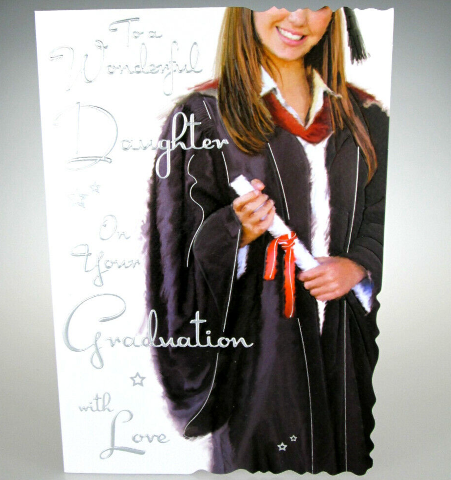 Graduation Card DAUGHTER. *9"" Foil embossed Congratulations card, Paper pages*