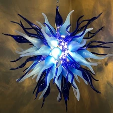 Art Decor Blue Shade Chandeliers Handmade Blown Glass Ceiling Light Fixture
