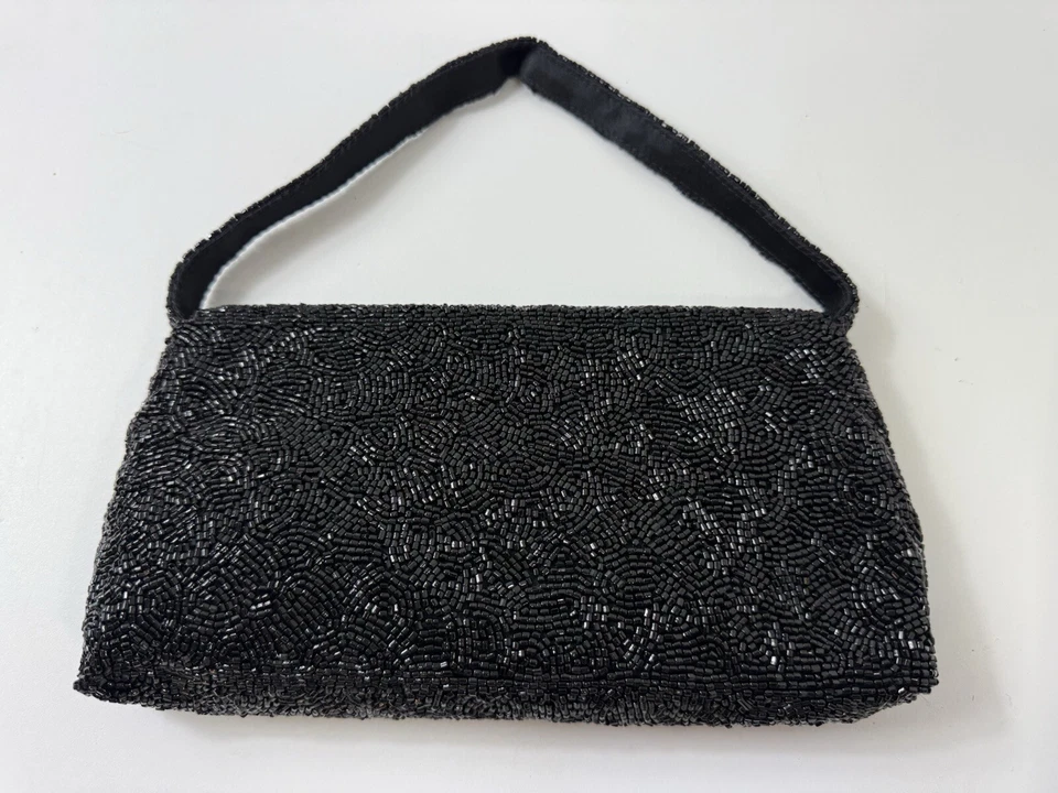 Bolso de mano vintage Bloomingdale’s con cuentas a mano negro nuevo Foto 3 de 4