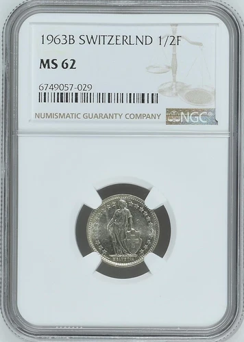 SWITZERLAND 1/2 Franc 1963 Silver NGC MS62