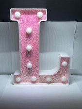 Letter Light - Light Up  L  Pink Glitter Letter -Warm White Battery Operated 9x6