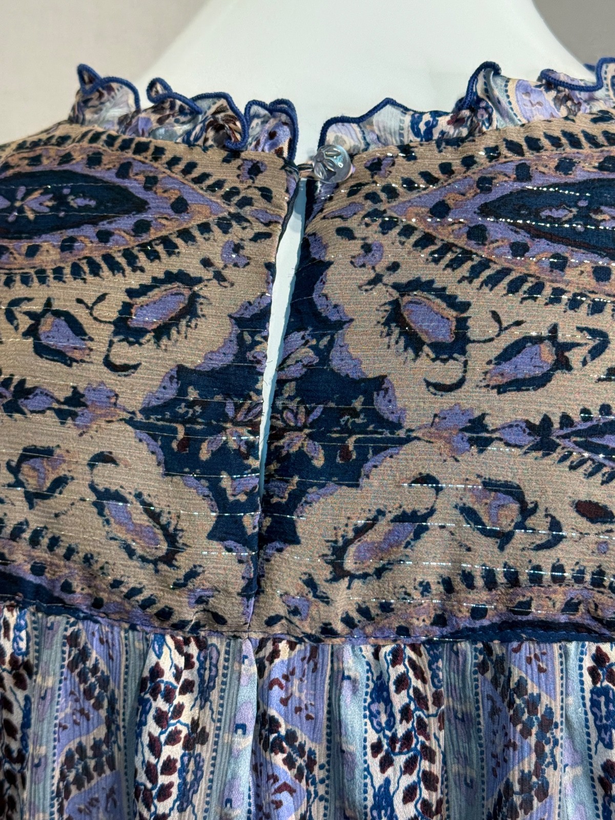 Spring 2011 Anna Sui Sheer SILK Cap Sleeve Blouse Size 8, Metallic Paisley NWT