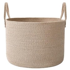Extra Large Blanket Basket for Living Room - Woven Cotton Rope 65L Oatmeal