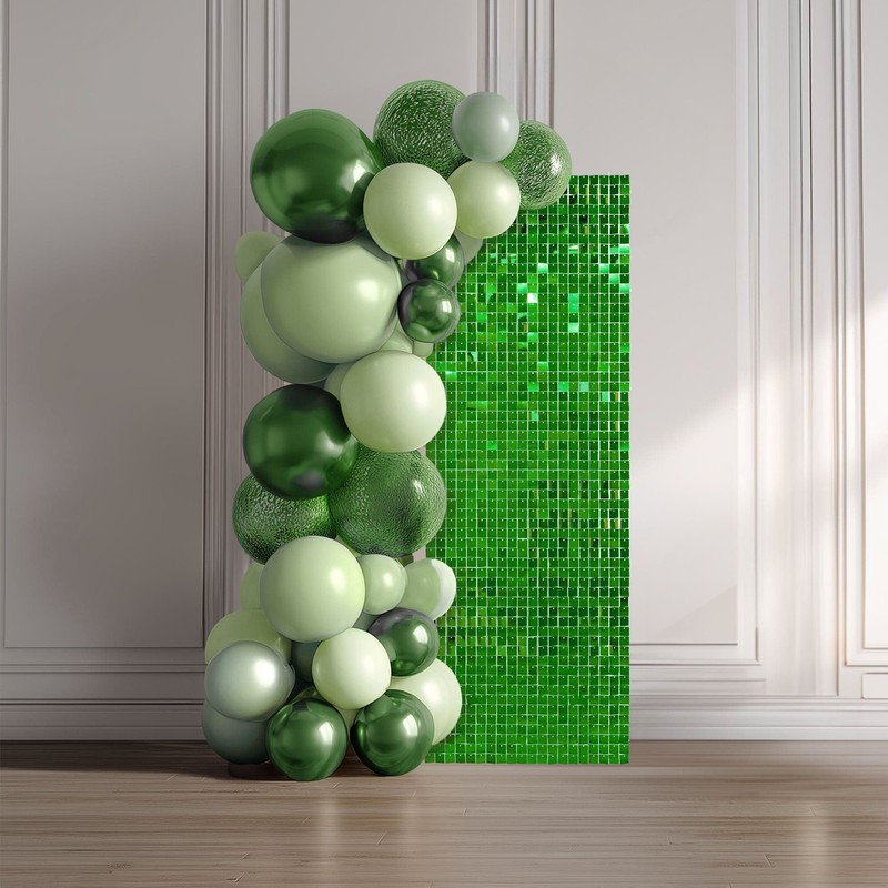 12 Pcs Shimmer Wall Backdrop Panels Square Sequin Party Decoration Green 3x4 Ft