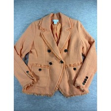 House of Harlow 1960 Papaya Tweed Blazer Fringe Double Breasted Jacket Small