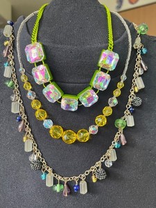 Lot Of 3 Super Colorful Glass RS & Beaded Necklaces Amazing!