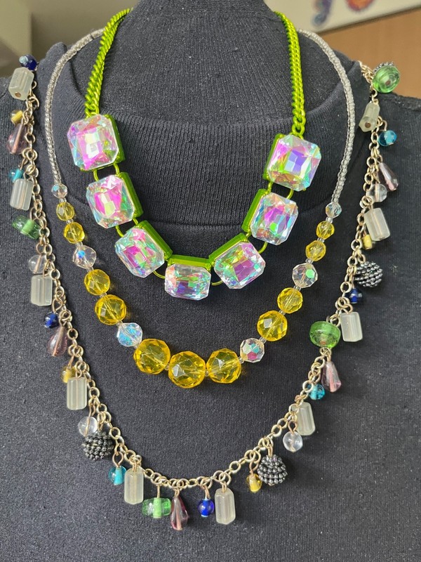 Lot Of 3 Super Colorful Glass RS & Beaded Necklaces Amazing!