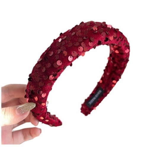 Solid Color Wide Hairband Wide Sponge Hair Band Fashion Sequins Headband Girl