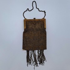 Antique Beaded French Gold Gilt Frame Purse Handbag with Mirror Victorian Era
