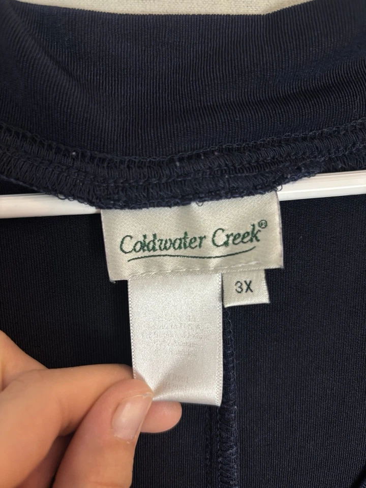 Coldwater Creek Travel Knit Maxi Dress Navy 3XL 3/4 Sleeve Pleated - Image 2 of 4