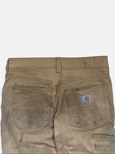 Distressed Thrashed Faded Carhartt Men’s Tan Brown Canvas Cotton Work Pant 30x30