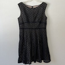 LOFT Eyelet Lace A-Line Dress 14 Black Classic