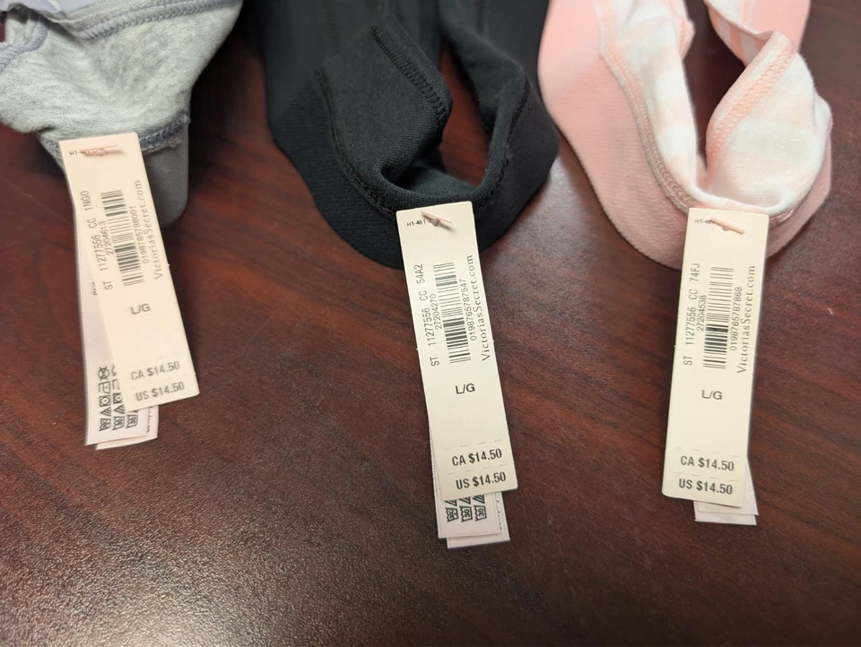 Victoria's Secret Panty Lot Of 3 Logo Cotton Shine Patch Thong Grey Pink L NWT - Image 3 of 4