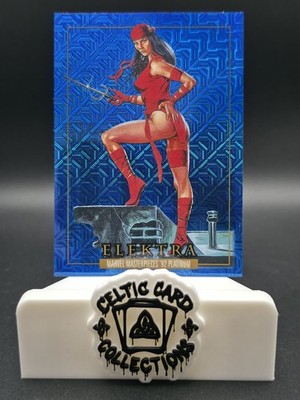 SkyBox Marvel Masterpieces 92 Platinum Elektra #22 Blue Traxx Parallel Card