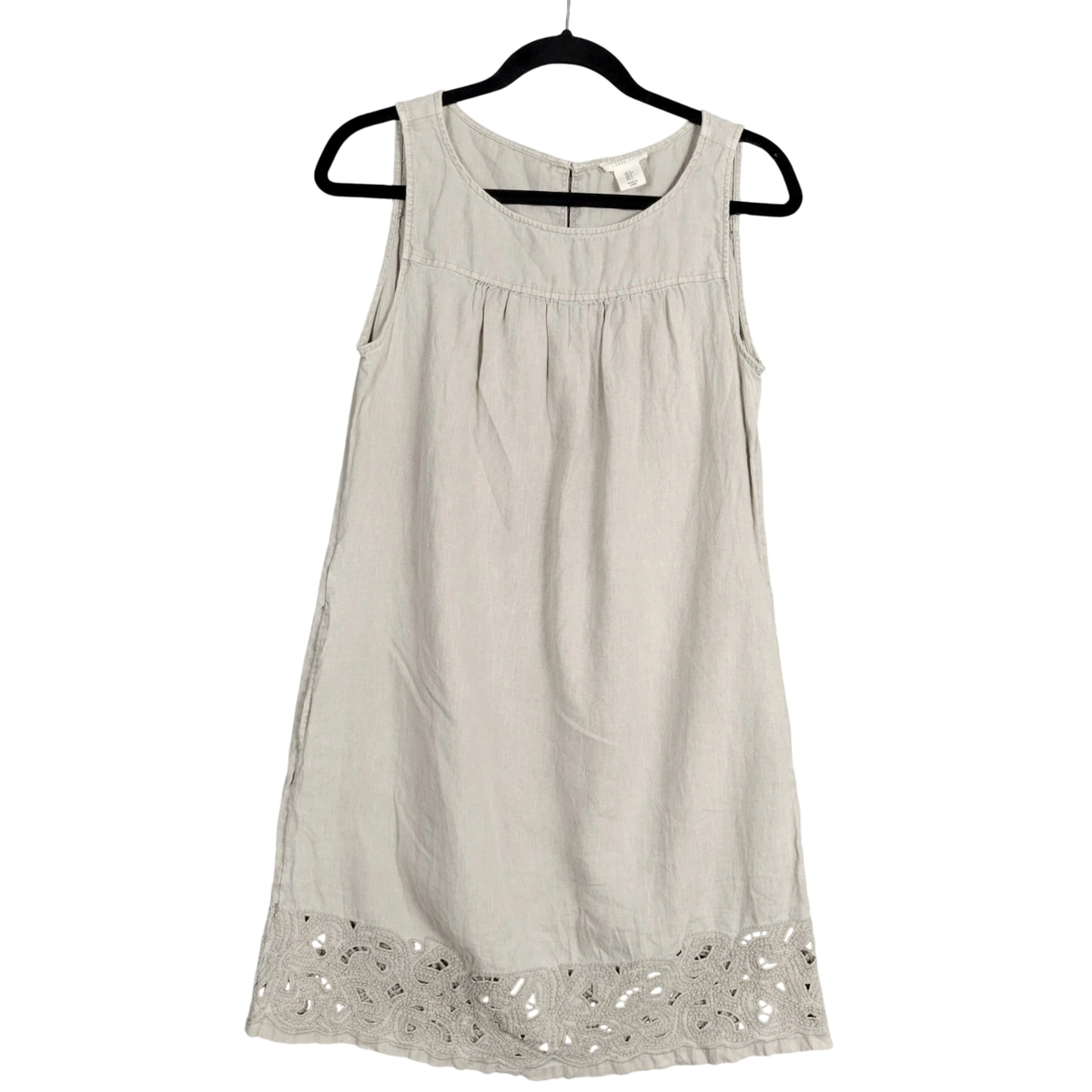 ARTISAN NY Gray Linen Embroidered Hem Sleeveless Mini Dress Lagenlook SIZE  SMALL | eBay
