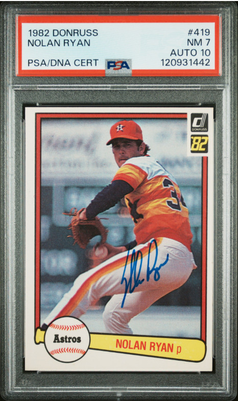 1982 Donruss Nolan Ryan HOF Signed Baseball Card 419 Certified PSA 7 DNA 10 Auto