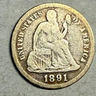 1891 SEATED LIBERTY silver dime. Fine/Good. #q1