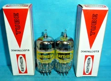 2 Raytheon 12AT7/ECC81 Tubes Halo Getter Black Plates NIB