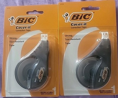 SET OF 2 Bic Cover it White Out Correction Tape 39.3ft x 1/6in Multi Purpose(S1)