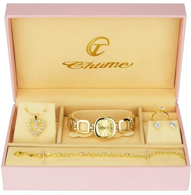 Geschenkset Damen Armbanduhr  Schmuck Set HalsketteRing Ohrringe  Armband
